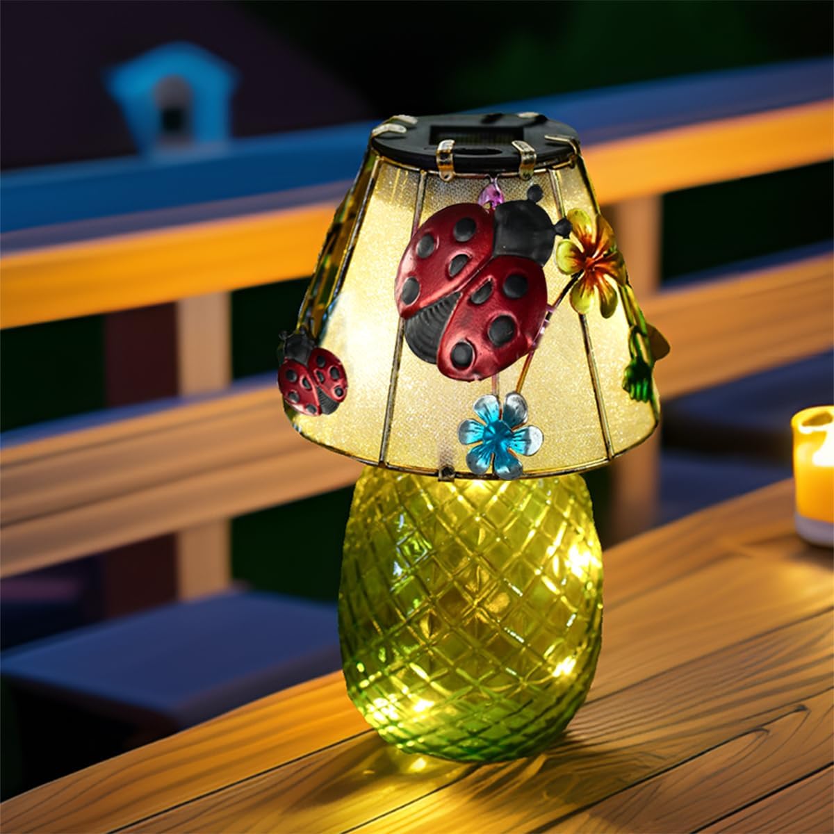 Ladybug Solar Garden Lights Outdoor Decor - Waterproof Tabletop Solar Lamp - Cordless Table Lamps for Garden Patio Porch Yard Backyard Balcony Wedding, Gifts for Mom (Ladybug)-VerdiqueGarden