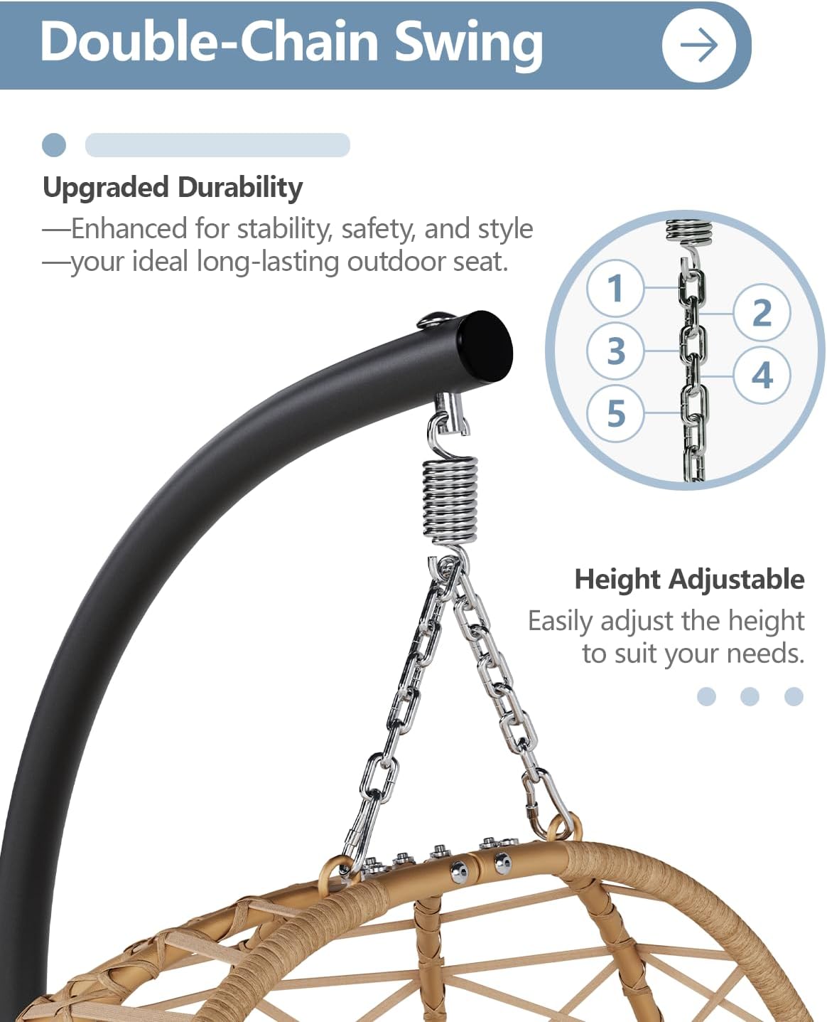 SWITTE Egg Swing Chair with Stand, Outdoor Patio Hanging Egg Chair, Indoor Hammock Chair with Cushion for Garden Backyard, 400LBS Capacity-Beige-VerdiqueGarden