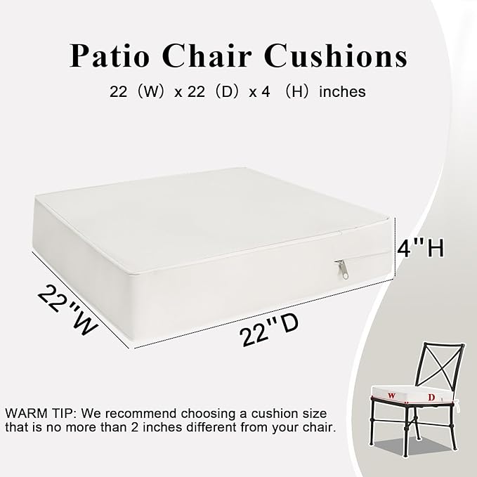 Outdoor Chair Cushions Set of 2 for Patio Furniture 22x22x4 Inch Waterproof Patio Chair Cushion 3 Year Color Fastness Square Elastic Foam Garden Sofa Couch Pads with Ties and Handle,Beige-VerdiqueGarden