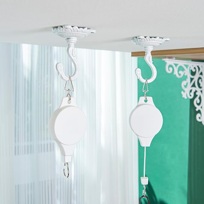 Sungmor Heavy Duty Ceiling Hooks - 3PC White Cast Iron Antique Decorative Hooks for Hanging Plants, Planters, Wind Chimes, Lanterns-VerdiqueGarden