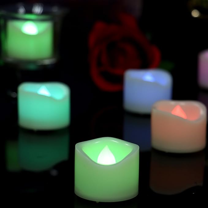 CANDLE CHOICE Color Changing Battery Operated Flameless Tea Lights Bright Flickering LED Tealight Votive Candles Wedding Party Table Centerpieces Halloween Christmas Decorations Batteries Incl 24 Pack-VerdiqueGarden