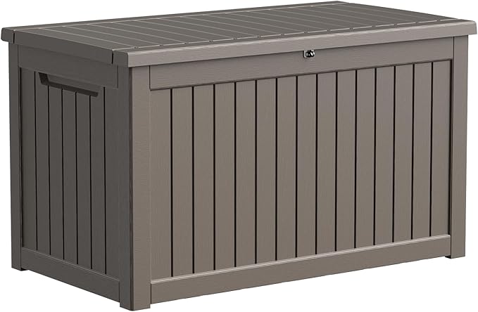 230 Gallon Resin Deck Box, Lockable Patio Outdoor Storage Box for Furniture, Garden Tools and Tools Storage, Waterproof Outside Storage Boxes - Grey-VerdiqueGarden