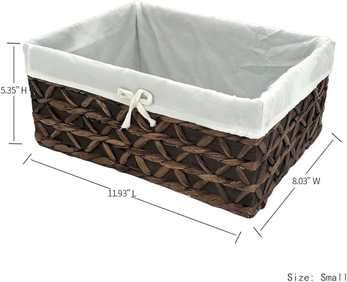 Basket of Rectangular Woven Seagrass Storage Bin with Handle,Kingwillow. (Wood&water hyacinth, Set of 3)-VerdiqueGarden