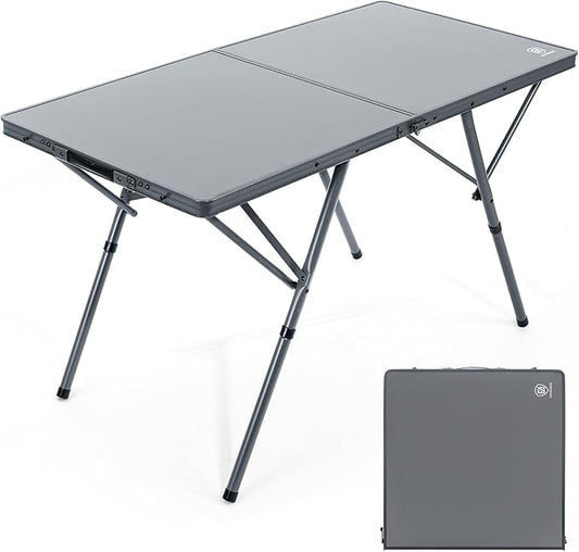 EVER ADVANCED Large Camping Table for 4-6 Person, Portable Folding Aluminum Table with Carrying Handle, Suitable for BBQ, Picnic, Camping and Indoor Use, Support up to 130LBS, Gray-VerdiqueGarden