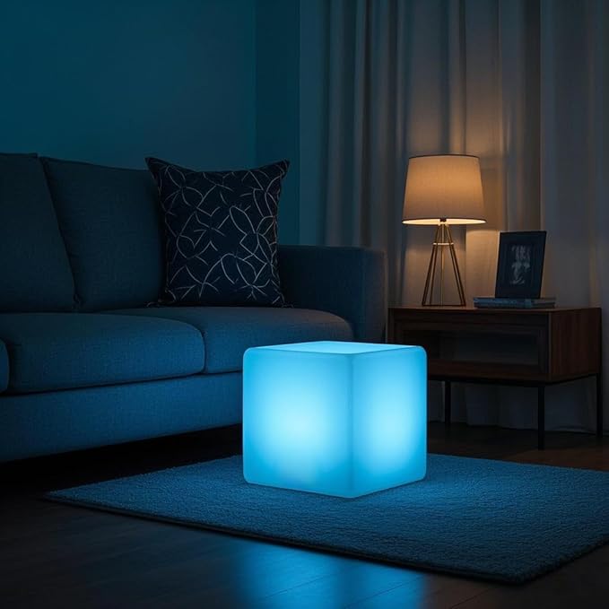 Mr.Go 16-inch Rechargeable LED Cube Chair Light, 16 RGB Colors Glow Cube Seat w/Remote, Waterproof LED Cube Table, Color Changing Cube Floor Lamp, Home Bedroom Patio Party Decorative Lighting-VerdiqueGarden