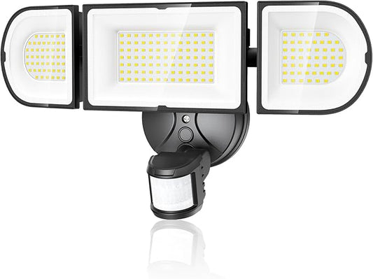Olafus 180W Motion Sensor Outdoor Lights, 18000lm Dusk to Dawn LED Flood Lights Outdoor Wired, 6500K Daylight Motion Lights for Outside, IP65 Waterproof Exterior Security Light, Black-VerdiqueGarden