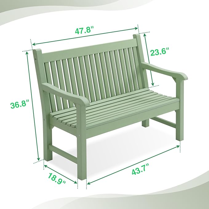 Psilvam Garden Bench, 2-Person Poly Lumber Patio Bench, All-Weather Outdoor Bench That Never Rot, Memorial Bench, Suit for Garden, Porch and Park (Green)-VerdiqueGarden