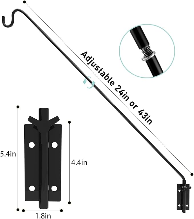ERYTLLY 2 Packs Heavy Duty Deck Hook Wall Mounted, Extensible and Adjustable Deck Hook for Hanging Bird Feeder, Plants, Suet Baskets,Wind Chimes,Lanterns and More-VerdiqueGarden