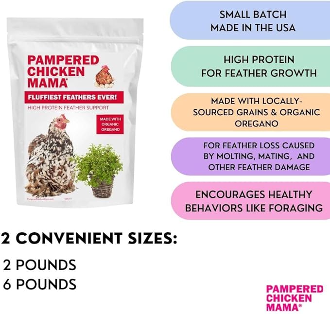 Pampered Chicken Mama Molting Supplement for Chickens: Fluffiest Feathers Ever Backyard Chicken Feed and Supplies for Hens (2 pounds)-VerdiqueGarden