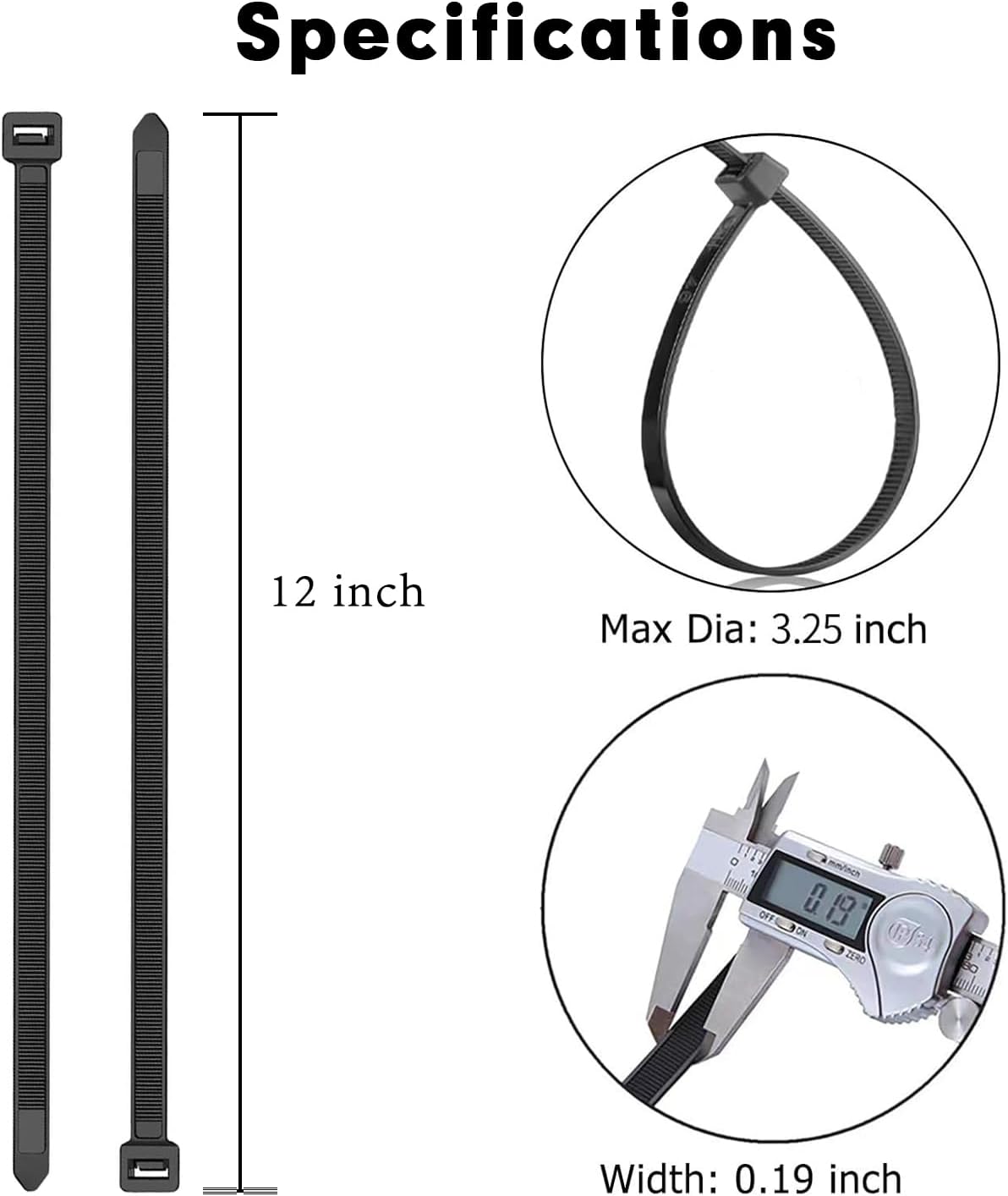 Zip Ties, KAMOTA 1500pcs 12 Inch Heavy Duty Self-Locking Nylon Zip Ties, Black Cable Ties with 50lb Tensile Strength, UV Resistant Cable Tie for Indoor and Outdoor Use-VerdiqueGarden