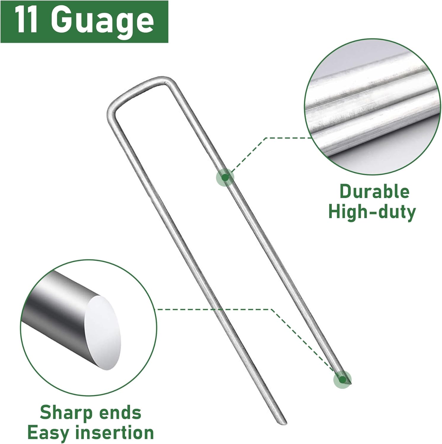 500 Pack Landscape Staples 6 Inches 11 Gauge Stakes, Galvanized Garden Stakes U-Shaped Pins and Landscaping Staples for Sod Anchoring Landscape Fabric Irrigation Tubing, sliver-VerdiqueGarden