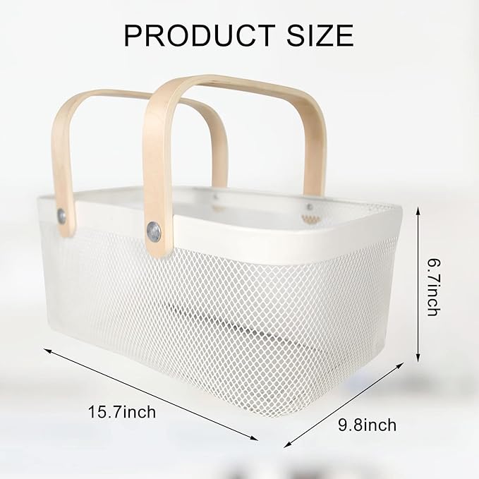 Garden Harvest Basket,Delicate Harvest Basket for Garden Vegetables,Practical Metal Mesh Wire Basket with Handle Suitable for Bathroom,Cabinet,Kitchen(White)-VerdiqueGarden
