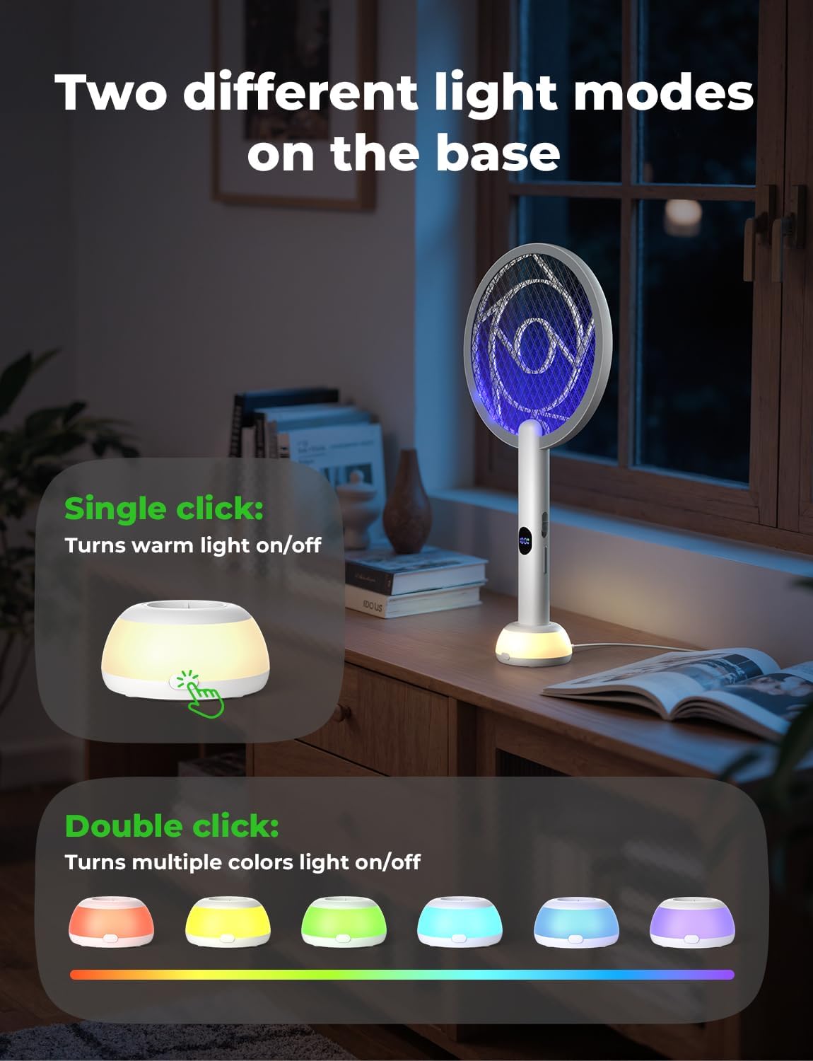 YISSVIC Electric Fly Swatter Bug Zapper Racket 4000V LED Screen Dual Modes Fly Zapper Rechargeable for Indoor Home Office Backyard Patio Camping-VerdiqueGarden