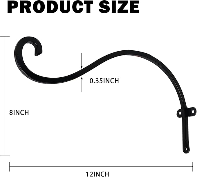 Hourleey 4 Pack Plant Hanger Outdoor, 12 Inch Heavy-Duty Hanging Plant Hook for Outside Basket, Black Metal Wall Mount Plant Bracket Hook for Flower Baskets Bird Feeder-VerdiqueGarden