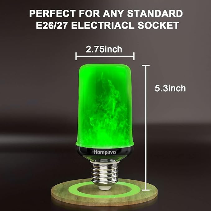 Hompavo 【Upgraded LED Flame Light Bulbs, Green Flickering Light Bulbs with Upside Down Effect, E26 Flame Bulb for Home Halloween St. Patrick's Day Christmas Decorations Indoor & Outdoor, 4 Pack-VerdiqueGarden