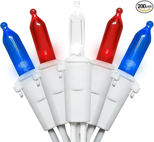 Red White and Blue Christmas LED Lights - 2 Pack 100 Count 4th of July Mini String Lights for Tree, Party, Memorial Day Decorations, 2 Sets 33 Feet White Wire, UL Certified, Connectable-VerdiqueGarden
