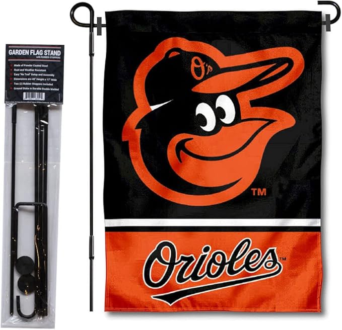 WinCraft Baltimore Orioles Garden Flag with Stand Holder-VerdiqueGarden