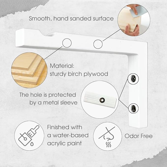 2-Piece Set of Plant Hooks for Wall 6 Inch - L-Shaped Mounted Wooden Plant Hook - Indoor and Outdoor Bracket Plant Hanger for Planters, Lanterns, Bird Feeders and Plant Basket (White)-VerdiqueGarden