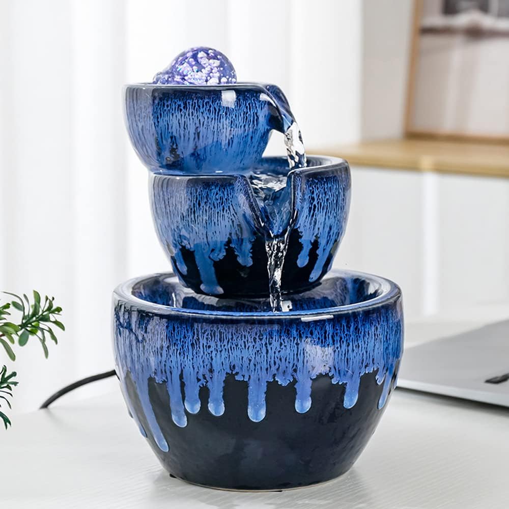 Ceramic Tabletop Fountain with Ball for Indoor Table Desk Office Home Decoration (Blue)-VerdiqueGarden