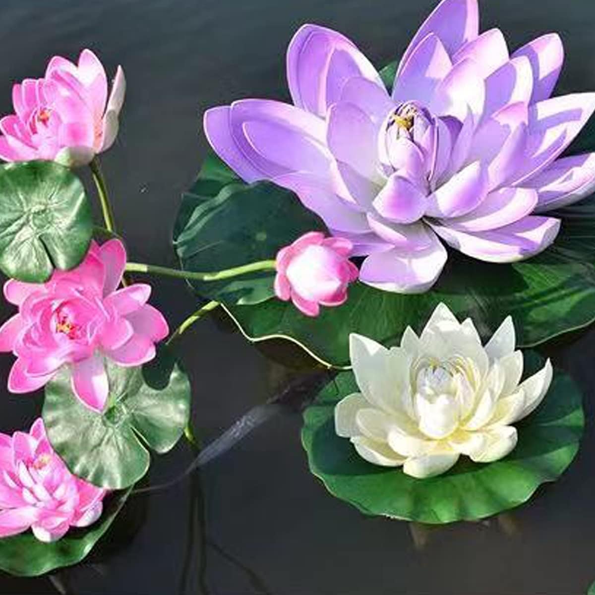 FZBNSRKO Artificial Lotus,4PCS 7.1" Inch Floating Foam Lotus Flowers for Pool,Realistic Water Lily Pads for Home Outdoor Patio Pond Wedding Party Decorations,Blue-VerdiqueGarden