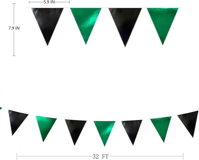 Black Green Party Decorations Metallic Fabric Triangle Pennant Banner Flag Bunting Garland for Video Game Soccer Birthday Graduations Wedding Bachelorette Halloween Outdoor Holiday Party Supplies-VerdiqueGarden