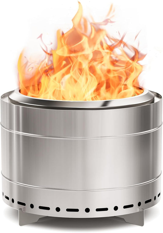 22 inch Smokeless Fire Pit with Carry Bag, Stainless Steel Outdoor Smokeless Firepit, Wood Burning Fire Pits for Camping, Bonfire,Low Smoke Firepit for Outside(Silver)-VerdiqueGarden