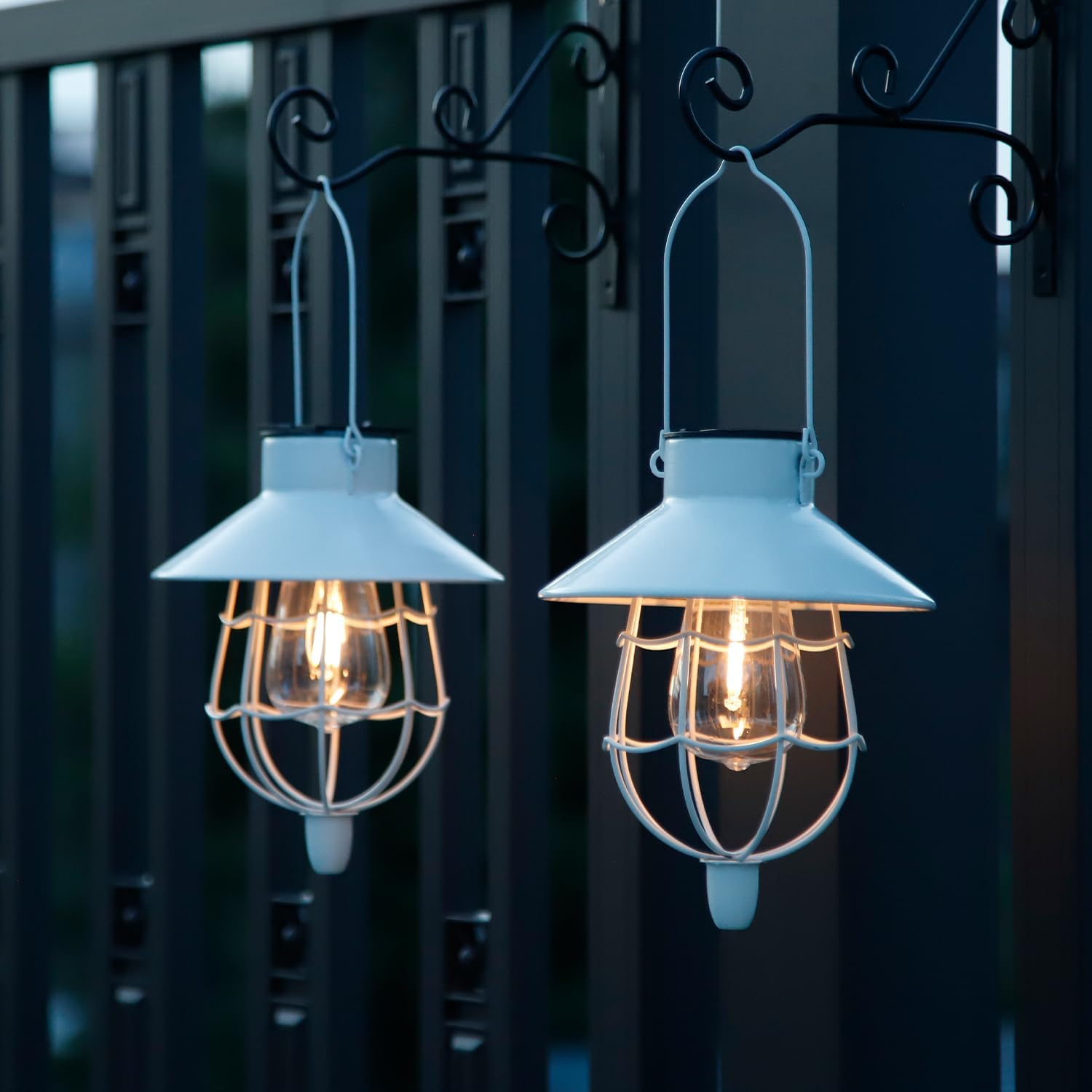 YAKii 2 Pack Solar Lantern Hanging Waterproof Outdoor Metal Solar Lamp with Warm White Light Decorate for Yard Garden Pathway Patio Porch Decor (White)-VerdiqueGarden