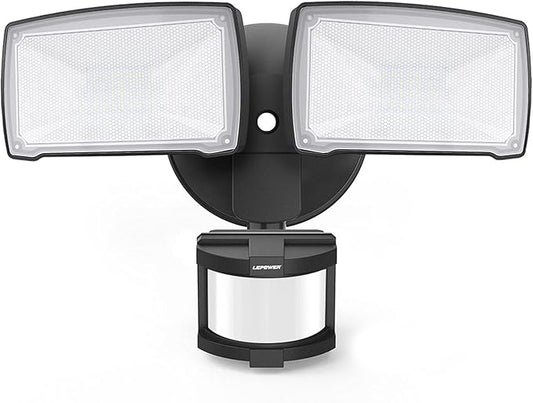 LEPOWER LED Security Lights Motion Sensor Light Outdoor, 30W 3200LM Motion Security Light, 5500K, IP65 Waterproof, 2 Head Motion Detector Flood Light for Garage, Yard, Porch, Black (Not Solar Powered)-VerdiqueGarden