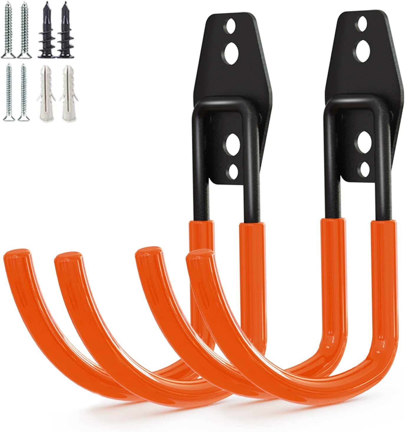 Garage Storage Utility Hooks，Garage Garden Tool Organizer，Steel Wall Mount Hooks, Large Garden U Hooks （2 Pack） (Type-2-Orange)-VerdiqueGarden