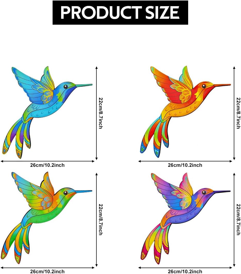 Metal Hummingbird Wall Decor,Outdoor Fence Birds Art Decoration,Hanging Decorations for Garden,Yard,Patio Balcony,Great Gifts for Family Friends(4 Pack)-VerdiqueGarden