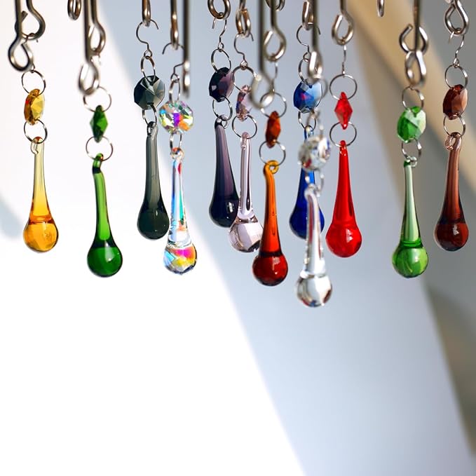 12pcs Raindrop Crystal Chandelier Prisms Parts, Colored 53mm Hanging Crystals Beads for Window, Home Decoration (Multi Color)-VerdiqueGarden