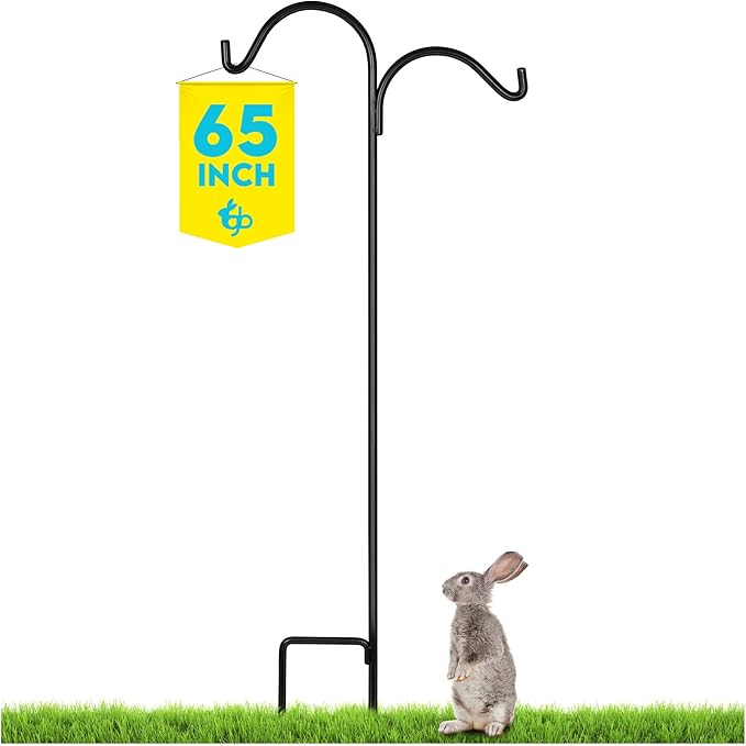 Gray Bunny Dual Sided Shepherds Hooks for Outdoor - 65" Heavy Duty Metal Bird Feeder Pole & Lantern Pole, 1/2" Thick Plant Hangers Outdoor, Great for Weddings Décor & Mason Jars - Black-VerdiqueGarden