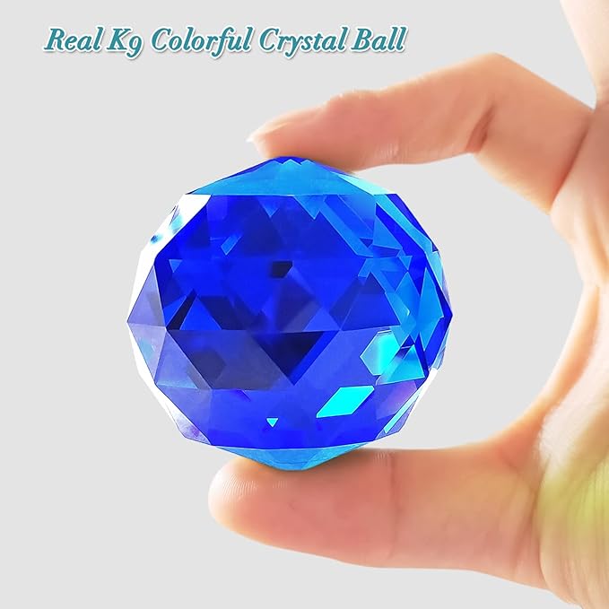 FONMY Gazing Ball Spiral Tail -Decorative Wind Spinner Sun Catcher Rainbow Maker 11 inch Tail and 2 inch Dark Blue Crystal Orb. Indoor Outdoor Garden Decoration -13 inch Height-VerdiqueGarden