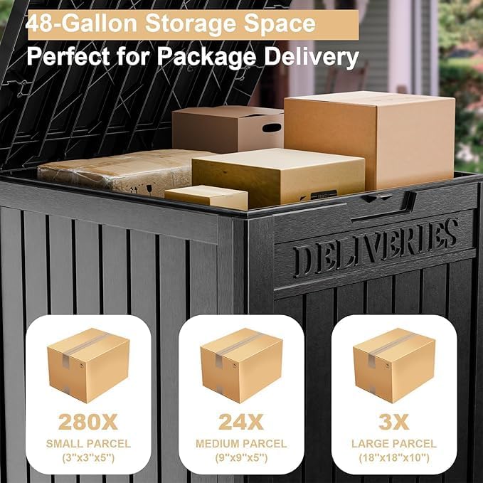 DRATO 48 Gallon Package Delivery Box, Large Lockable Storage Box, Double-Wall Resin Outdoor Package Delivery and Waterproof Deck Box for Porch, Patios-VerdiqueGarden