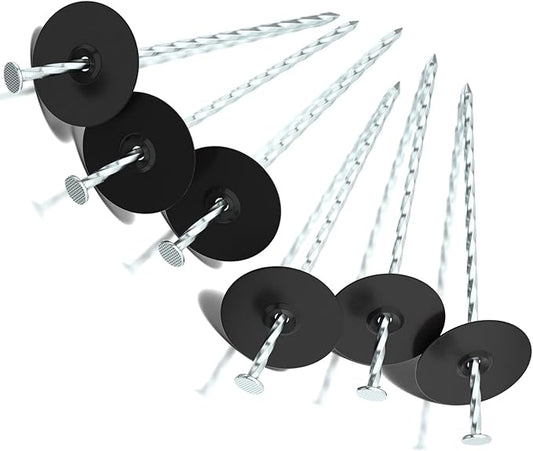 100 Pack Landscape Stakes with Gasket Caps - 6.3 Inch Heavy-Duty Galvanized Steel Garden Spikes are Used to Fixing Weed Barrier, Artificial Lawn, Patio Rug, Etc-VerdiqueGarden
