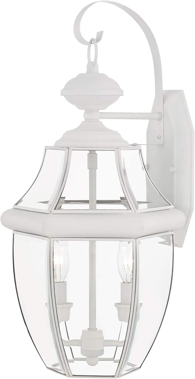 Livex Lighting 2251-03 Outdoor Wall Lantern with Clear Beveled Glass Shades, White-VerdiqueGarden