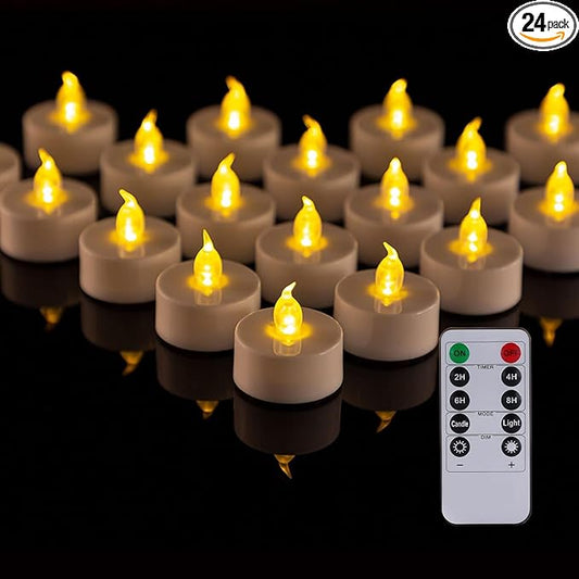 LED Tea Light Remote ControlCandles,Flickering Flameless LED Candle,Long Lasting 400+Hours,Battery Operated with Timer for Home Decoration Seasonal &Festival Celebration WarmYellow (24pcs)-VerdiqueGarden