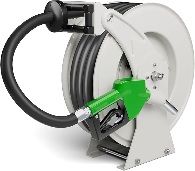 Fuel Hose Reel, 3/4" x 33FT Retractable Hose with Refueling Nozzle, 300 PSI Heavy-duty Steel Construction, Diesel Fuel Kerosene Reel Used for Aircraft Ship Vehicle Tanker Truck-VerdiqueGarden