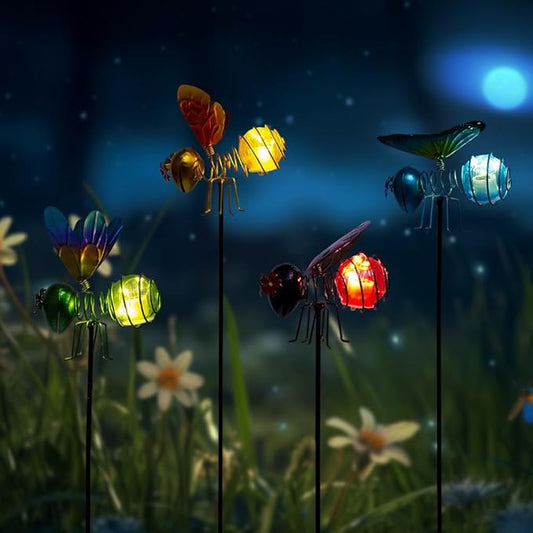 Insects Solar Garden Lights, 22.4" H Butterfly & Bee & Dragonfly & Ladybug Solar Stake Light, 4 Pcs Outdoor Statues Figurine Lights for Spring Garden Lawn Patio Yard Decoration-VerdiqueGarden