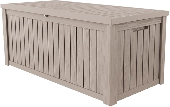 180 Gallon Lockable Resin Deck Box, Waterproof & UV-Resistant Outdoor Storage Box for Outdoor Cushion Storage, Garden Tools & Pool Accessories Storage, Gray-VerdiqueGarden