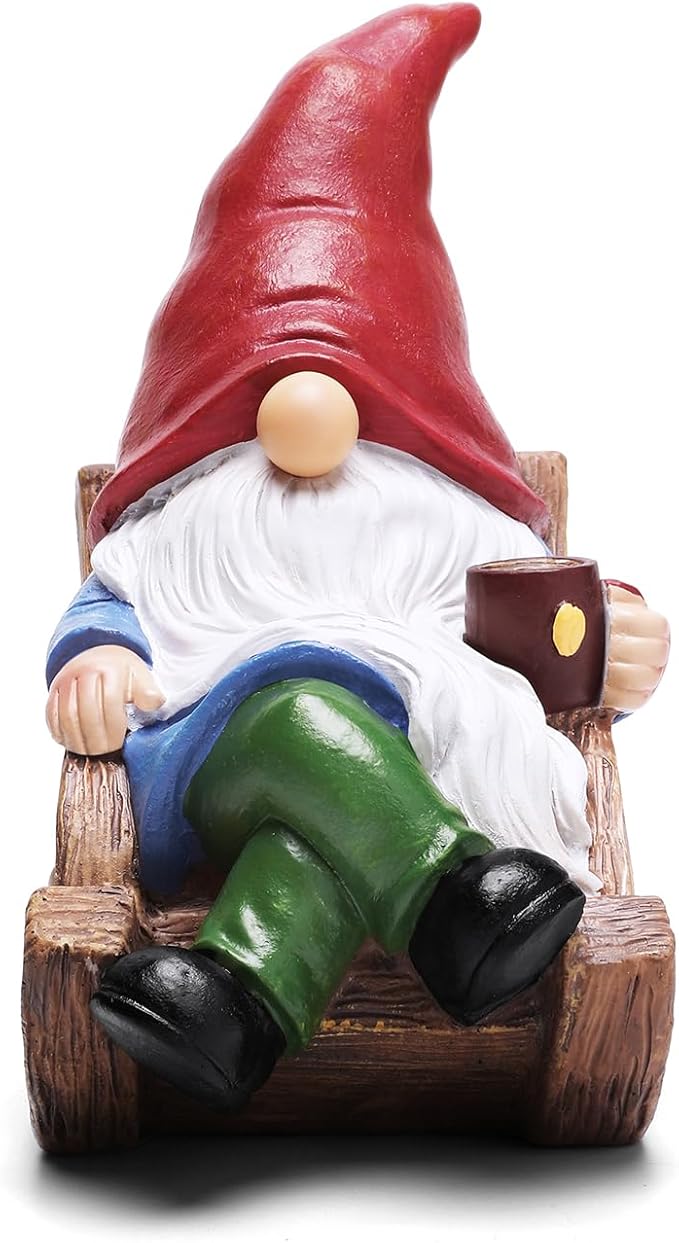 Solar Garden Gnomes Outdoor Statue with Solar Lights,7.1“ Figurine Lights Solar Garden Yard Decorations Outdoor Decorations for Patio,Yard,Lawn Ornament，Mom Gift Unique Housewarming Gifts-VerdiqueGarden