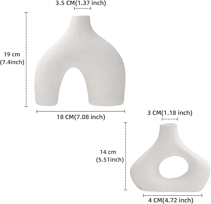 CEMABT Beige Ceramic Vase Set of 2 for Modern Minimalist Bohemian Decor，Round Matte Donut Vases for Pampas Grass-Perfect for Living Room, Dining Table, Office Bedroom Shelf Decor Entryway, Console…-VerdiqueGarden