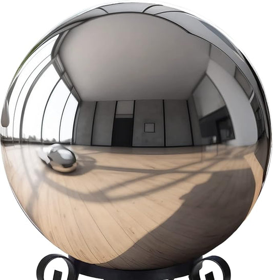 8 Inch Stainless Steel Gazing Globe,v2croft Hollow Ball Mirrored Surface Polished Shiny Sphere,Garden Stainless Steel Gazing Ball for Outdoor Lawn Pond Yard Ornament(Silver)-VerdiqueGarden