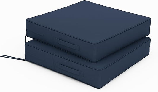 Patio Chair Cushions 22 X 22 X 4 Inch Waterproof Outdoor Seat Cushions for Patio Furniture, Outdoor Sofa Couch Pads with Ties & Handle, Set of 2, Navy Blue-VerdiqueGarden