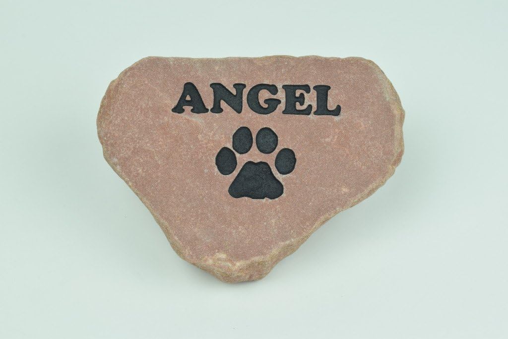 Personalized Red Pet Memorial Stone Headstone Grave Marker Dog or Cat with Paw Print and Engraved with Name of Your Pet-VerdiqueGarden