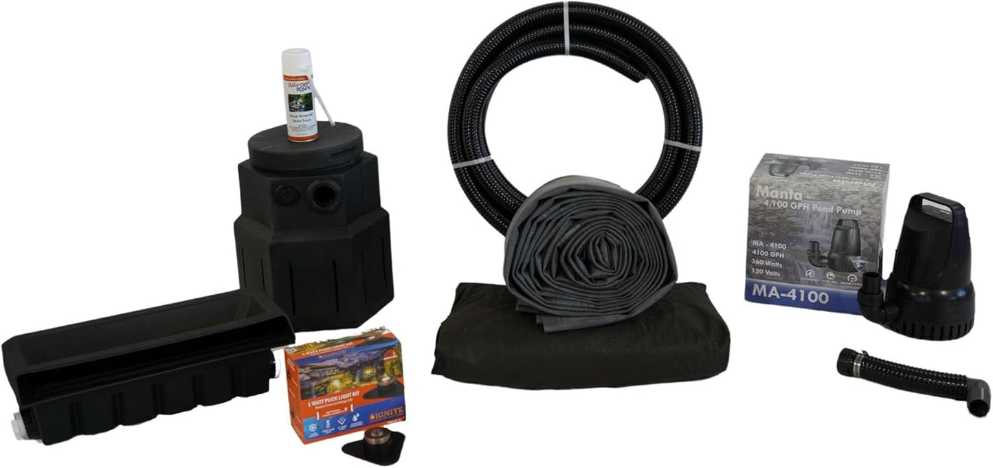 HALF OFF PONDS Pond Free Cascade 4100 Waterfall Kit with 15' x 20' EPDM Liner and 4,100 GPH Pump - PMDP4-VerdiqueGarden