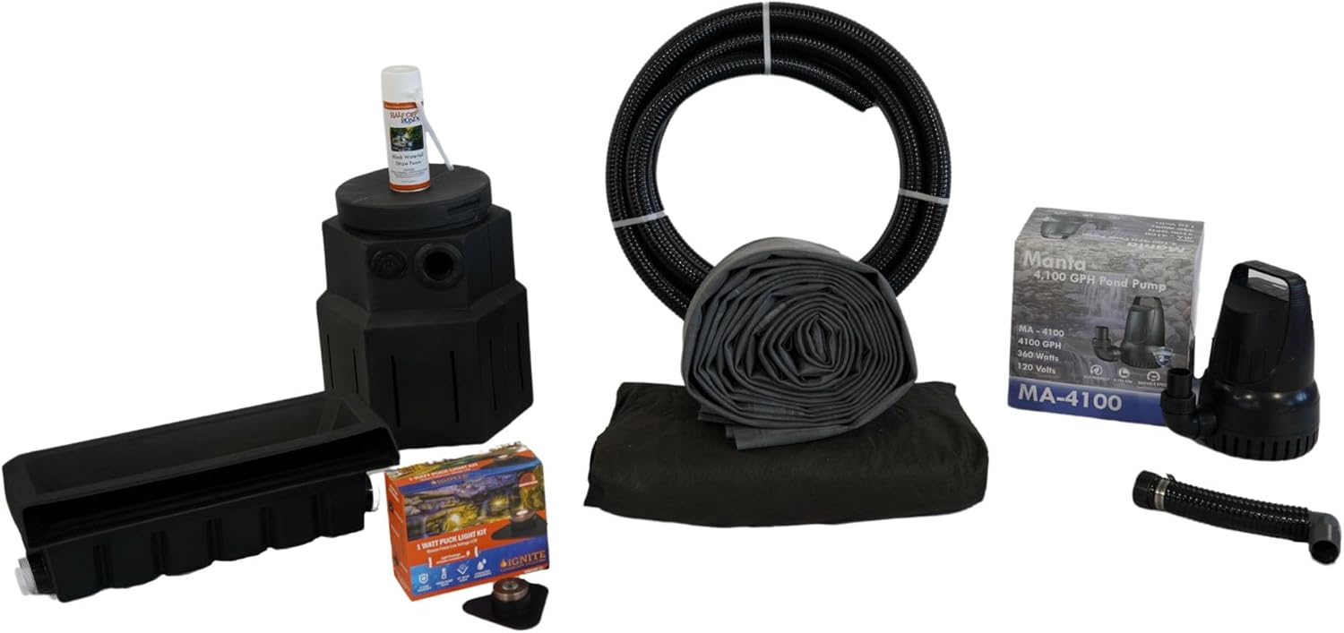 HALF OFF PONDS Pond Free Cascade 4100 Waterfall Kit with 15' x 20' EPDM Liner and 4,100 GPH Pump - PMDP4-VerdiqueGarden
