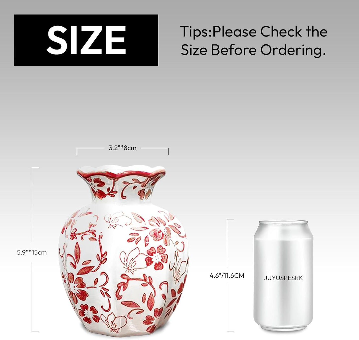 Chinoiserie Vase,Red and White Vase,Vintage Ceramic Vases,Flower Vase for Centerpiece,Chinese Cute Vases for Living Room, Office,Home Decor (Red White, Small)-VerdiqueGarden