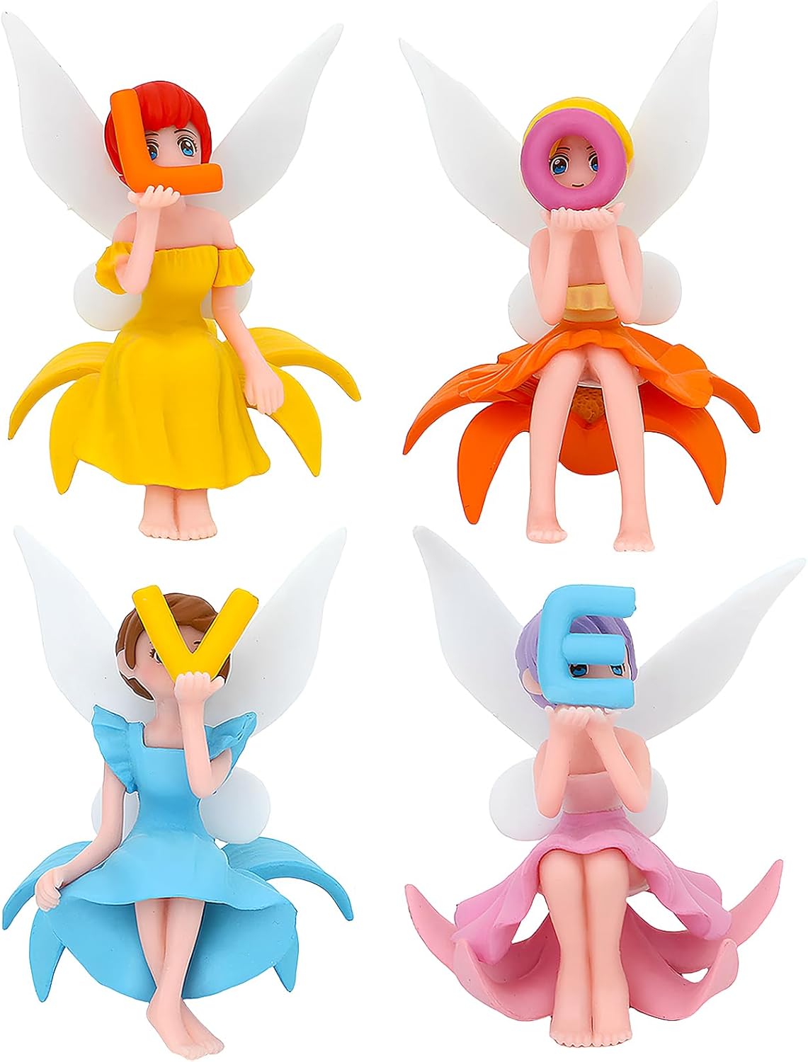 ONEST 4 Pieces Miniature Fairy Garden Accessories Small Fairy Figurines Hand Painted Fairies Figures Girl Fly Wing Figurines for Car Decor Fairies Garden Flower Pot Birthday Cake Topper-VerdiqueGarden