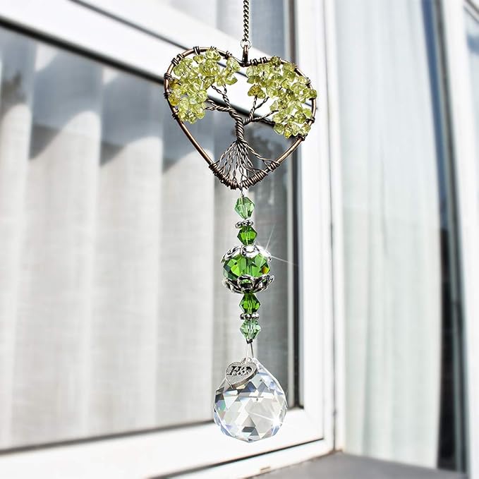 H&D HYALINE & DORA Tree of Life Car Rearview Mirror Hanging Ornament Pendant Accessories Fengshui Suncatcher (Green)-VerdiqueGarden